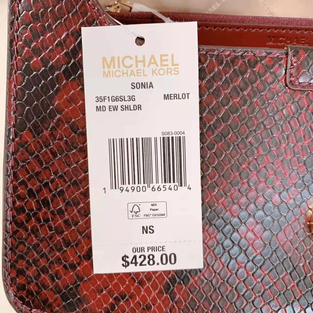 MICHAEL KORS 35F1G6SL3G SONIA MEDIUM SNAKE EMBOSSED FAUX LEATHER SHOULDER BAG MERLOT MICHAEL KORS 35F1G6SL3G SONIA MEDIUM SNAKE EMBOSSED FAUX LEATHER SHOULDER BAG MERLOT